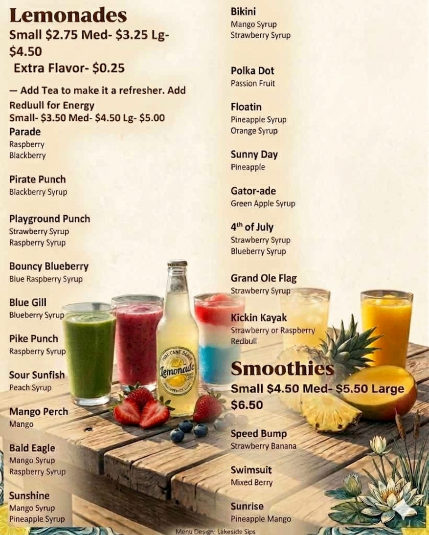 Mama Rae's Lemonade and Smoothie Menu